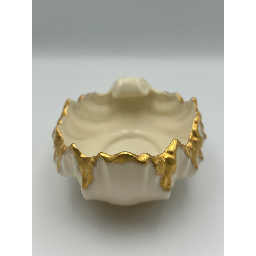 VTG Lenox Ivory Cream Porcelain Shell 6x2 Candy Dish 24K Gold ScallopRim‎ USA